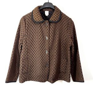 Focus Quilted Tec Grilled Pattern Puffy Blazer Womens Large Brown Shell‎ Buttons